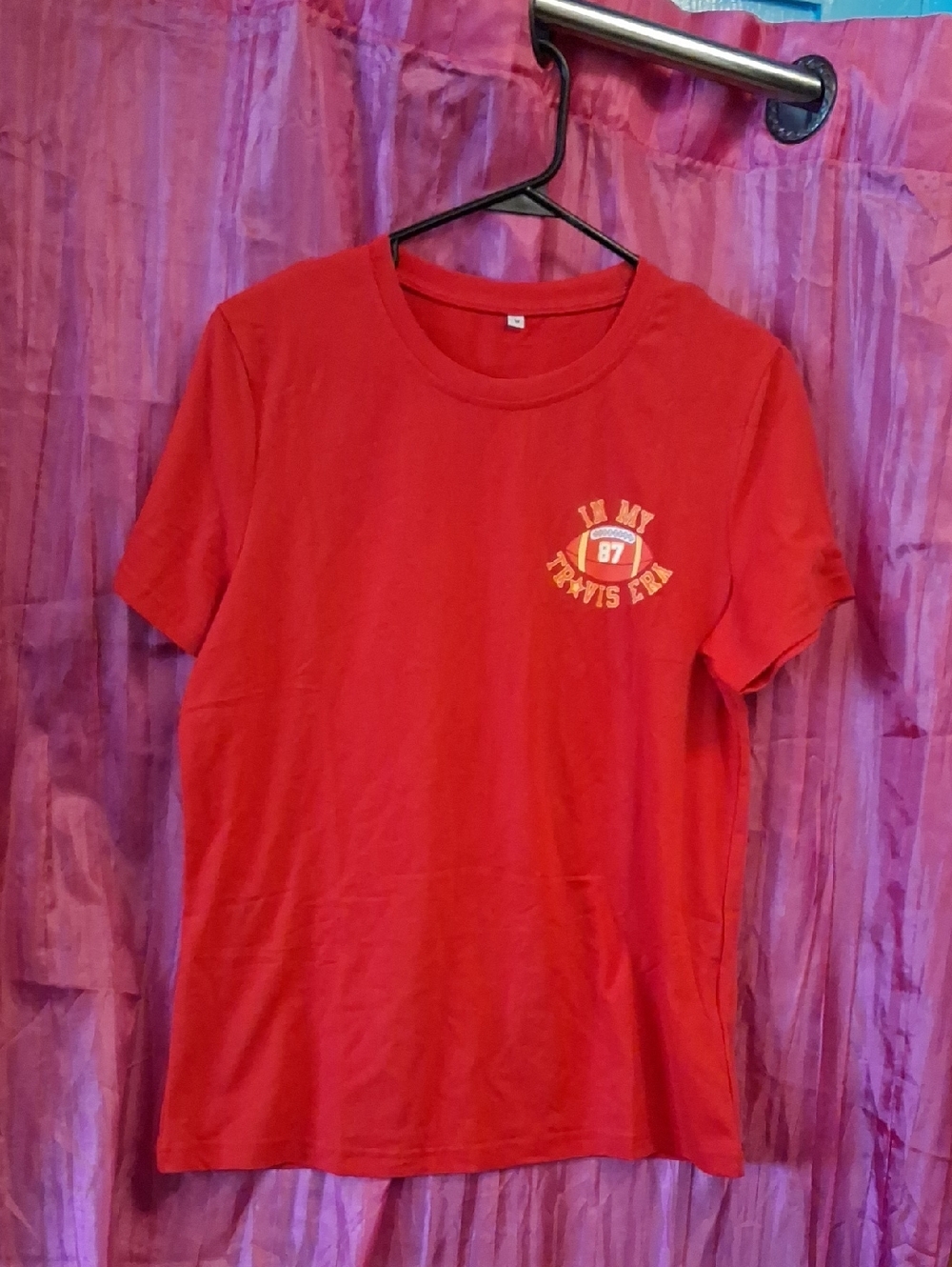 Red Graphic Crewneck Tee with Small Chest Logo